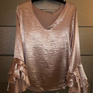 Pink Silk Ruffle Sleeve Blouse